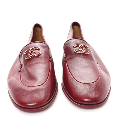 Chanel Shiny Calfskin CC Mocassin Loafers 40 Red 3 of 9