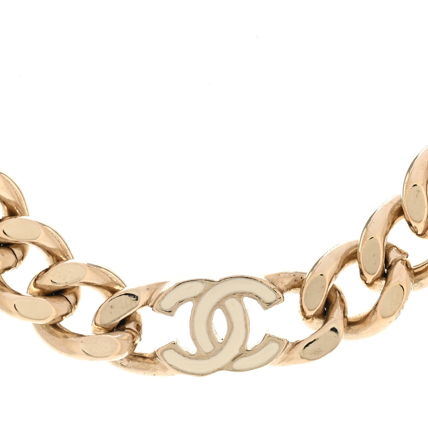 Chanel Metal Enamel Chain CC Choker Gold White 4 of 5