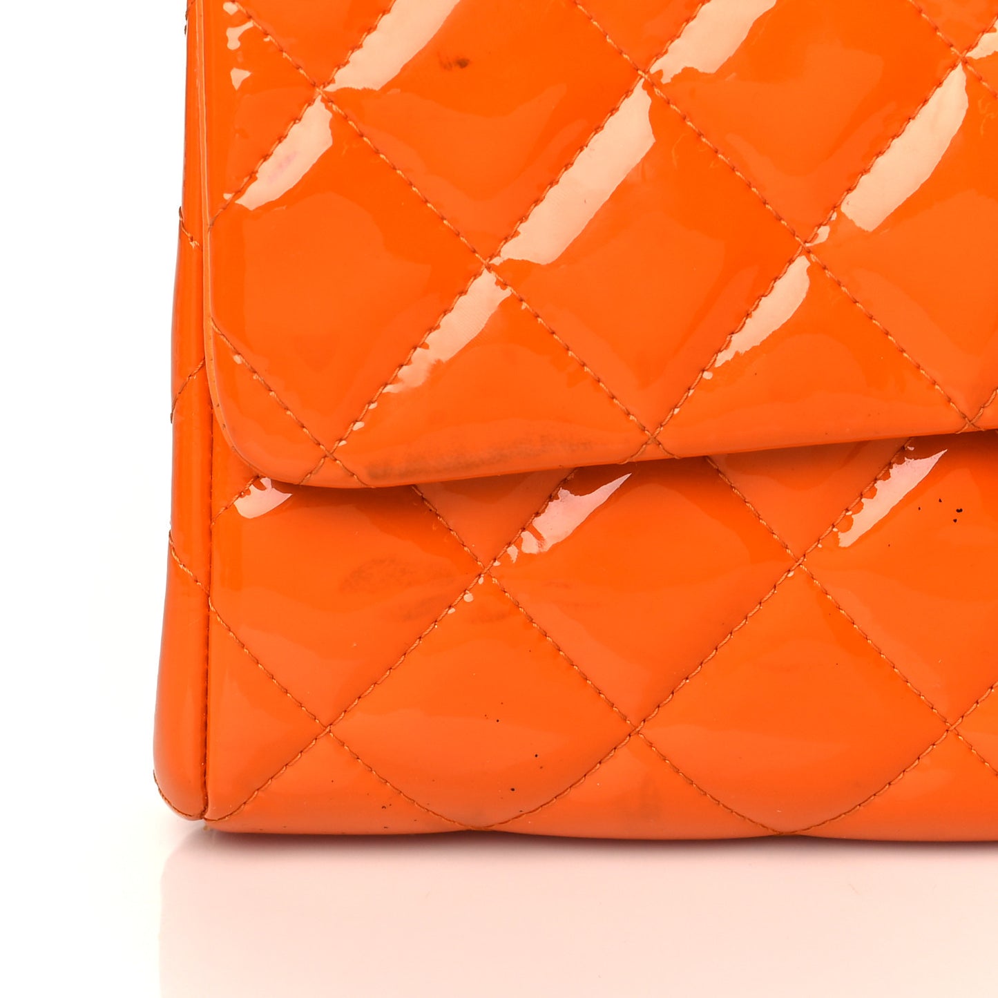 Patent Quilted Clutch with Chain Flap Orange