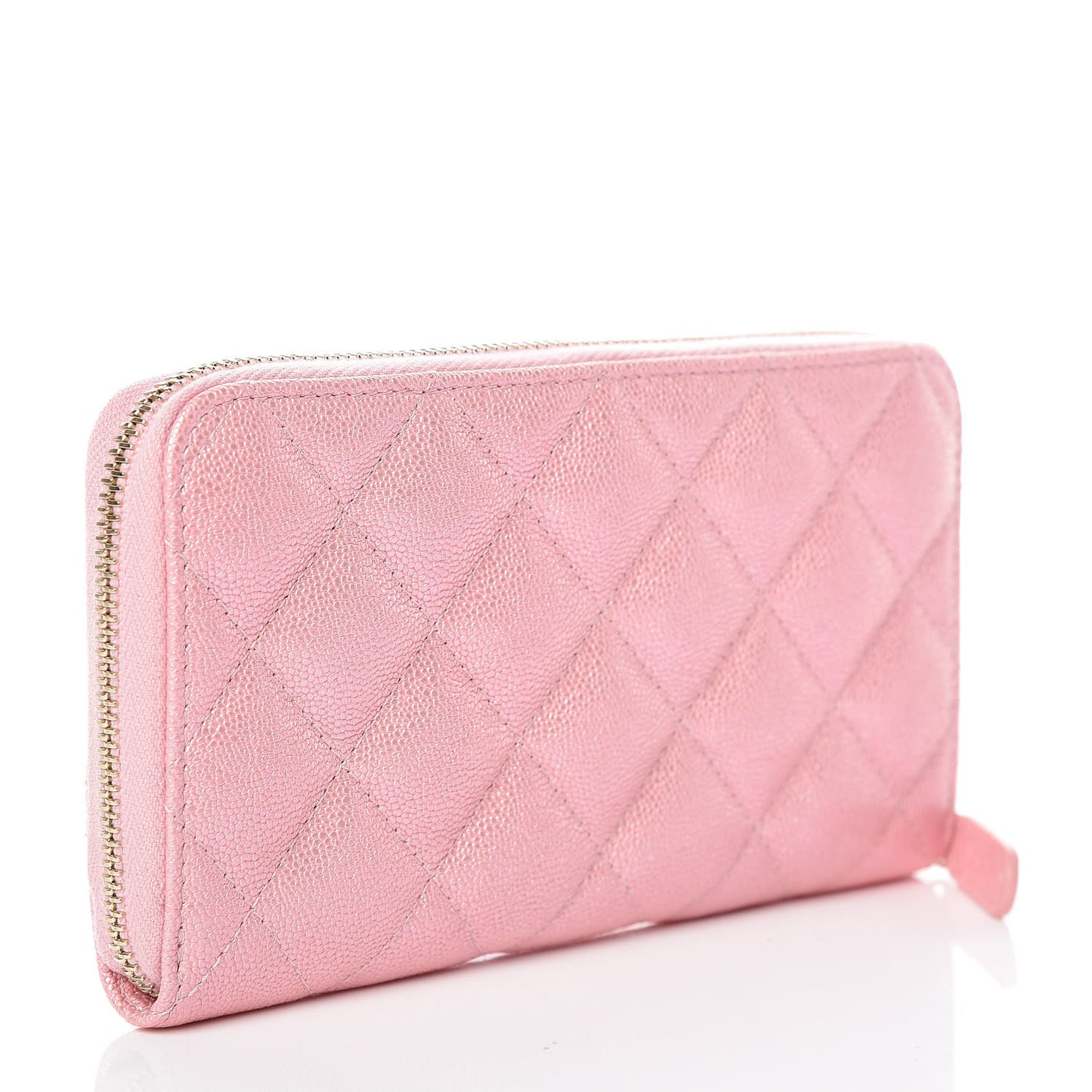 Iridescent Caviar Quilted Medium Zip Around Wallet Pink
