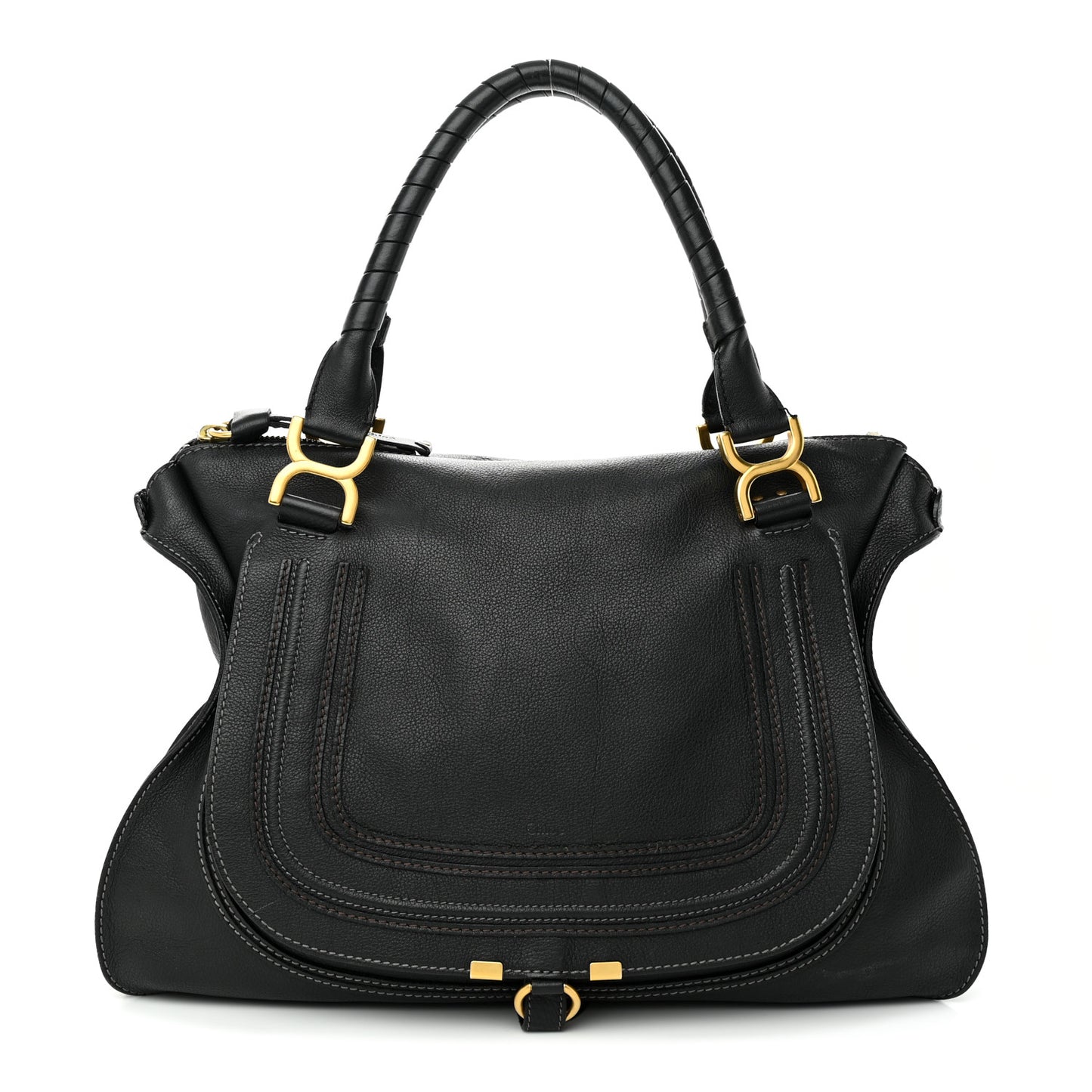 Calfskin Large Marcie Satchel Black