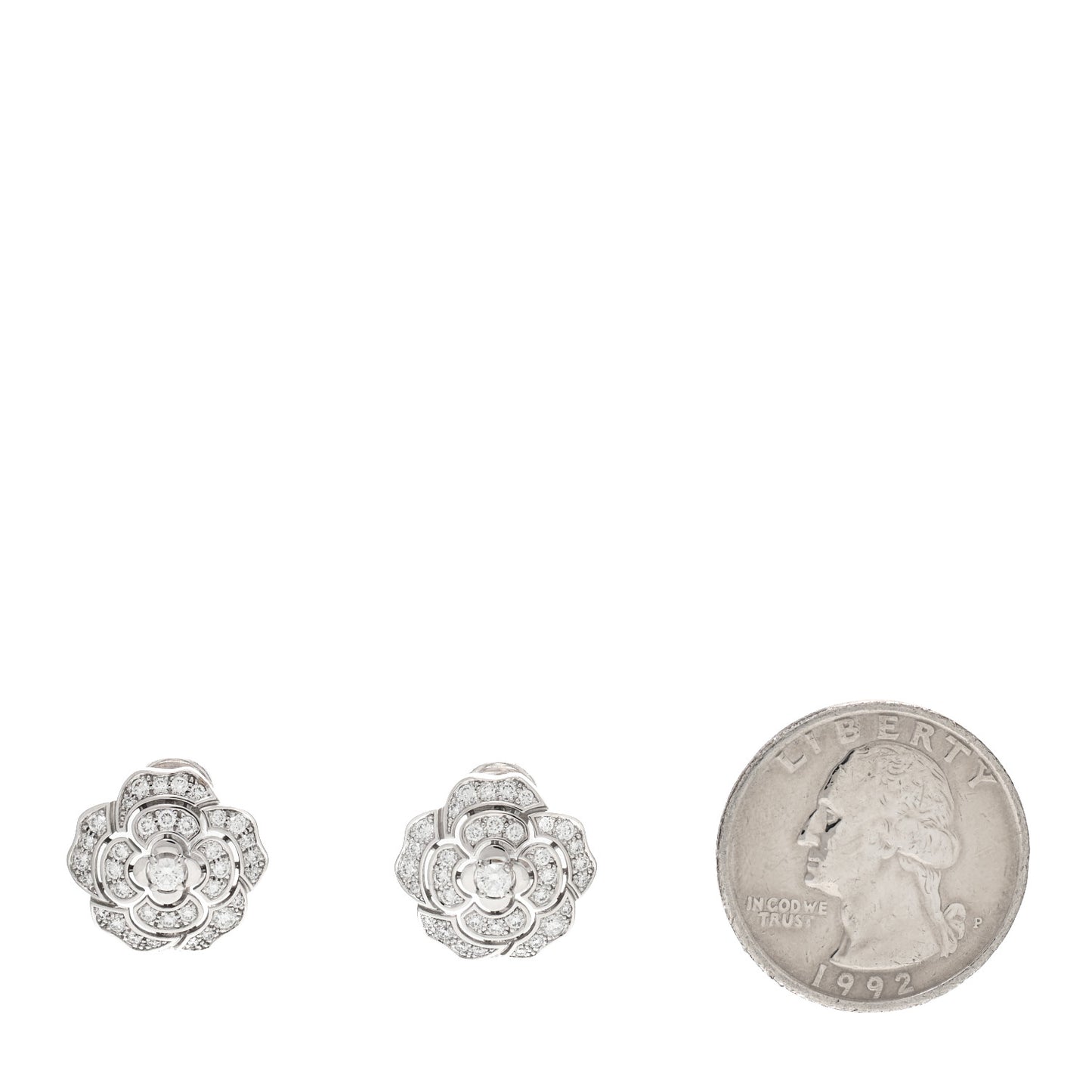18K White Gold Diamond Bouton de Camelia Earrings