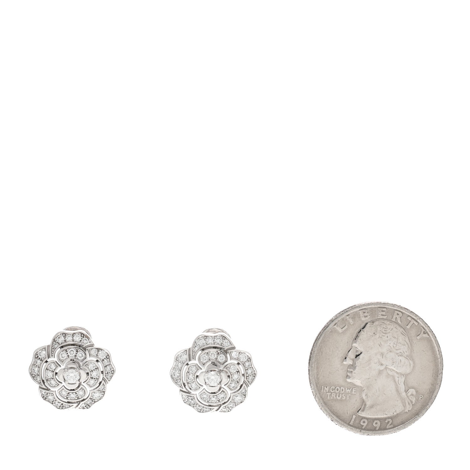 Chanel 18K White Gold Diamond Bouton de Camelia Earrings 2 of 5