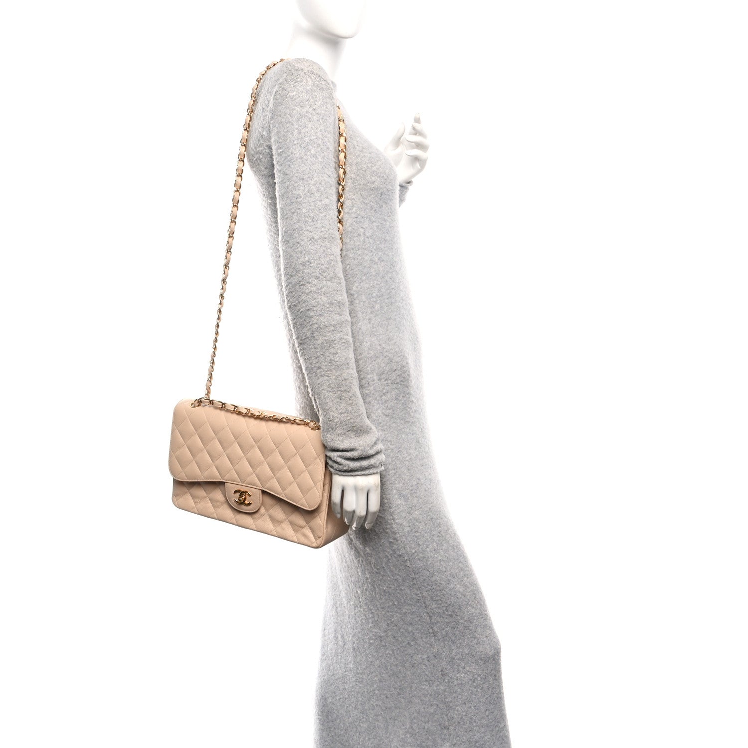 Chanel Caviar Quilted Jumbo Double Flap Beige 2 of 11