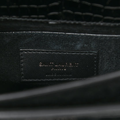 Saint Laurent Calfskin Crocodile Embossed Medium Monochrome Monogram Sunset Black 6 of 8