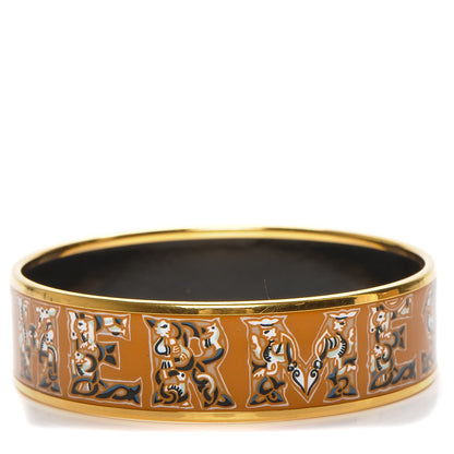 Hermes Enamel Printed Alphabet Russe Wide Bracelet 70 Potiron 1 of 5