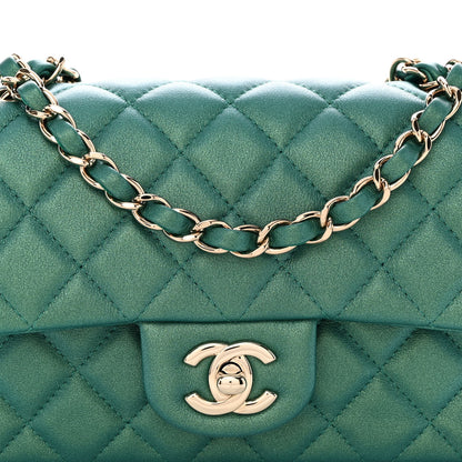 Chanel Iridescent Calfskin Quilted Mini Rectangular Flap Green 8 of 10