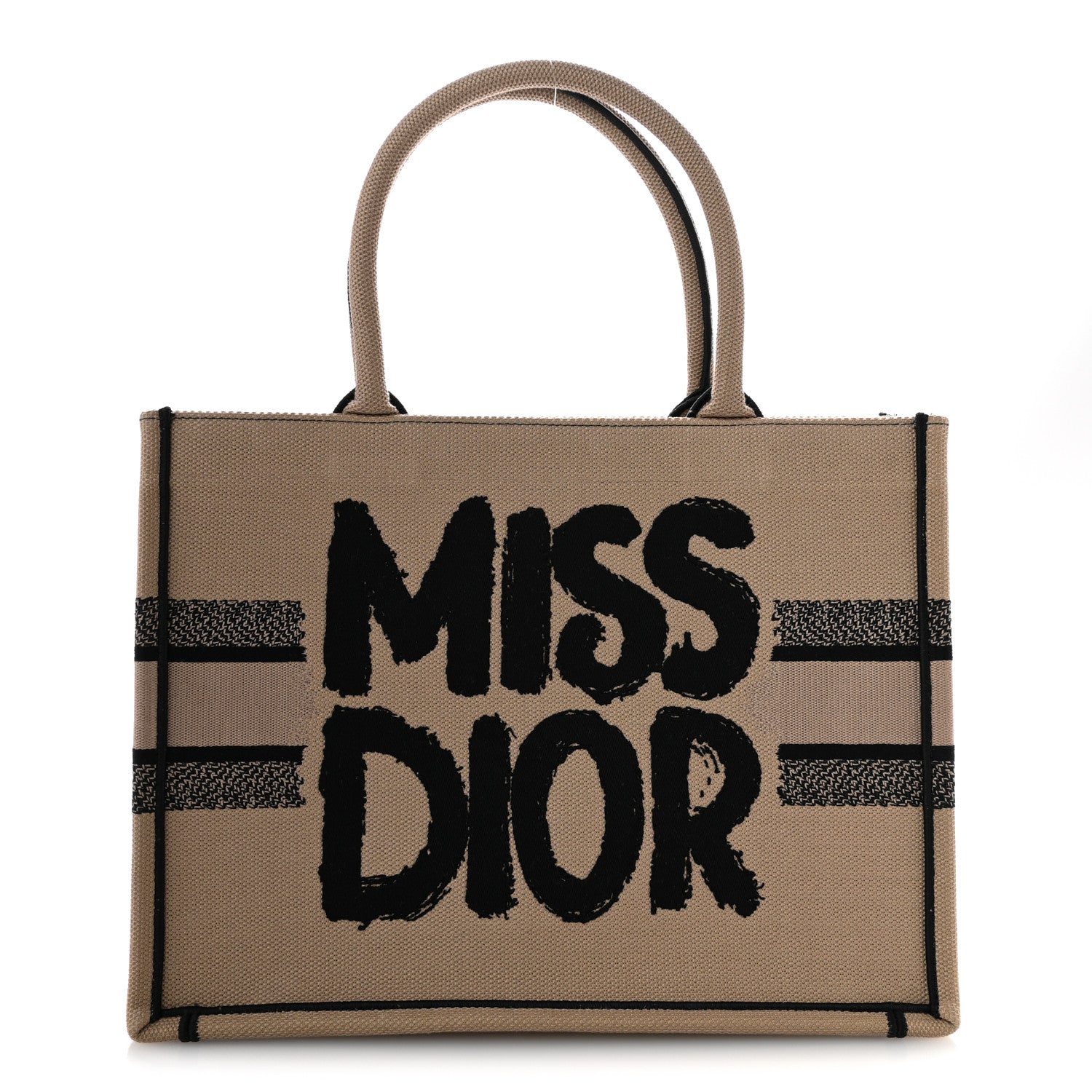 Christian Dior Canvas Embroidered Medium Miss Dior Graffiti Book Tote Beige Multicolor 1 of 10