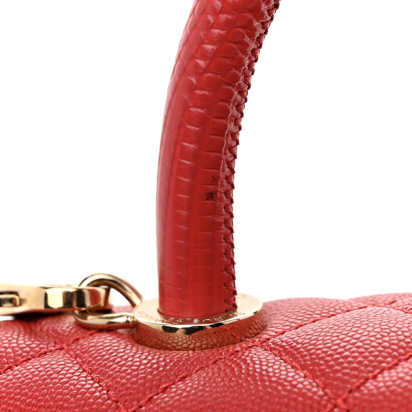 Caviar Lizard Embossed Quilted Small Coco Handle Flap Red