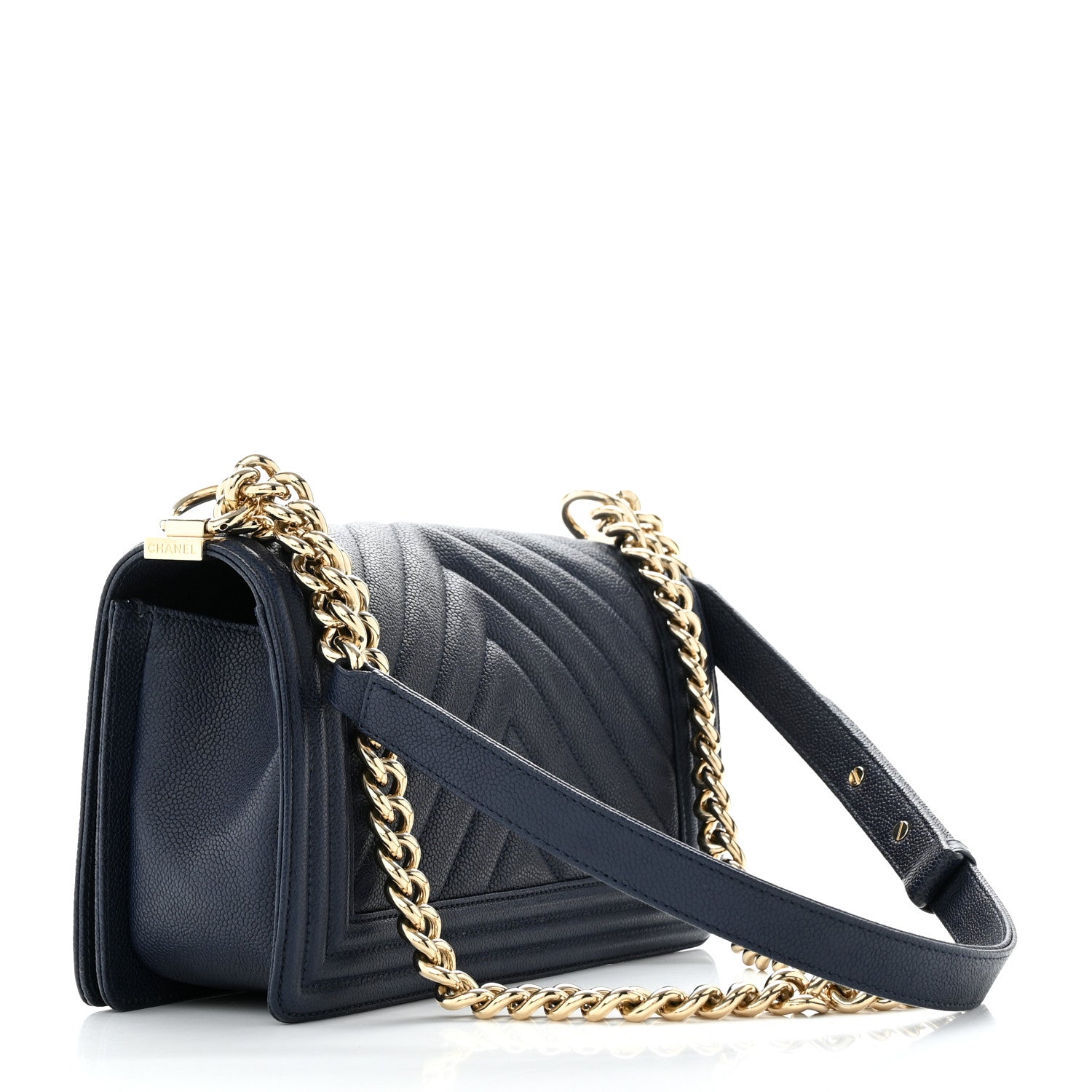 Chanel Caviar Chevron Quilted Medium Boy Flap Navy 3 of 11