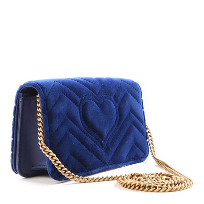 Gucci Velvet Matelasse GG Marmont Mini Bag Cobalt Blue 2 of 13