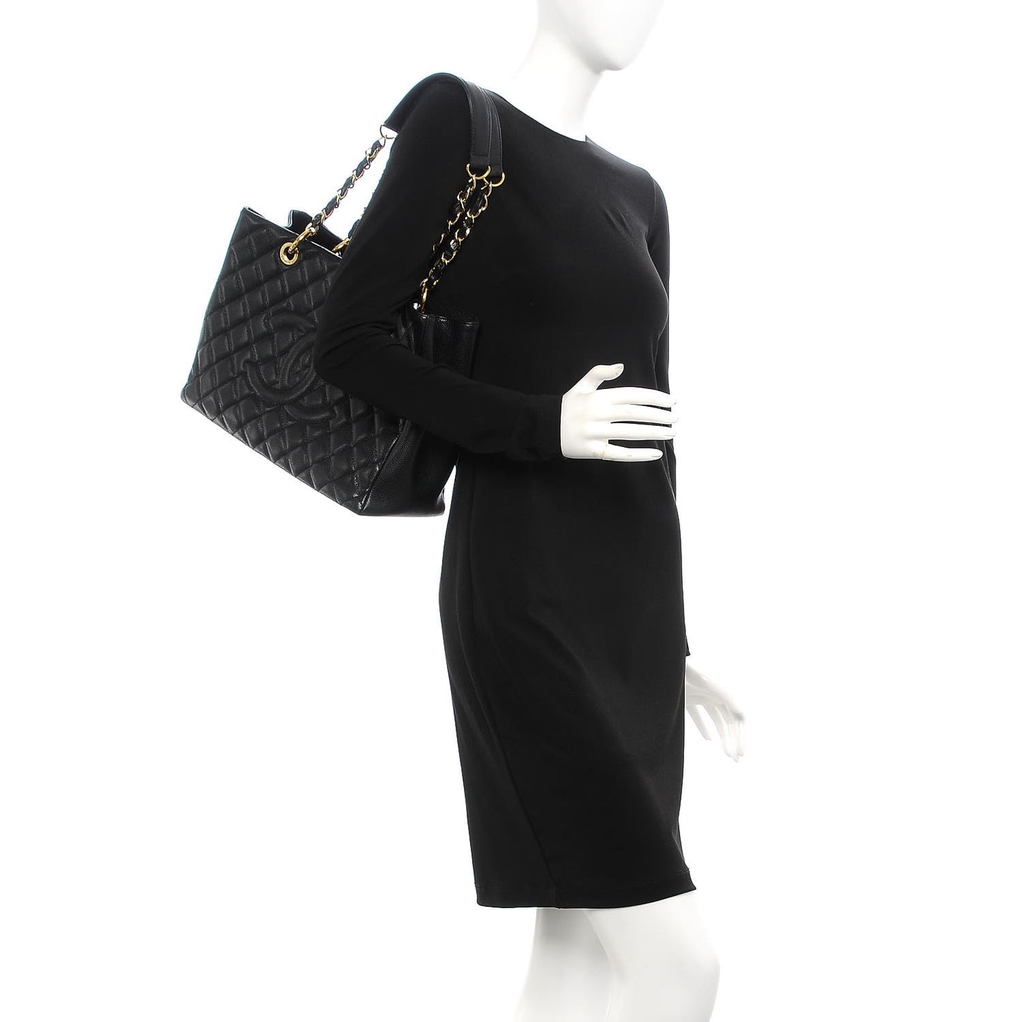 Caviar Quilted Grand Shopping Tote GST Black