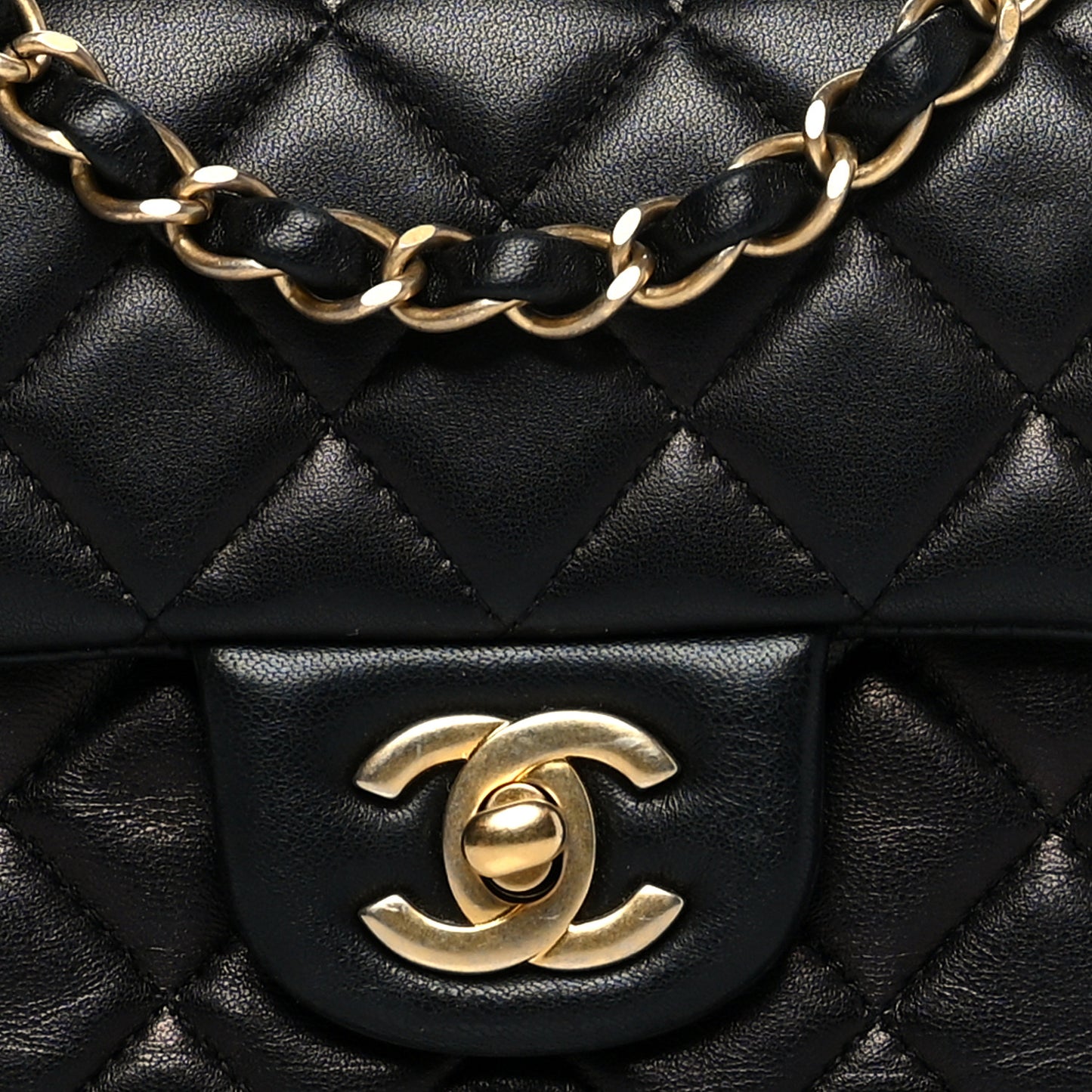 Lambskin Quilted Mini Rectangular Flap Black