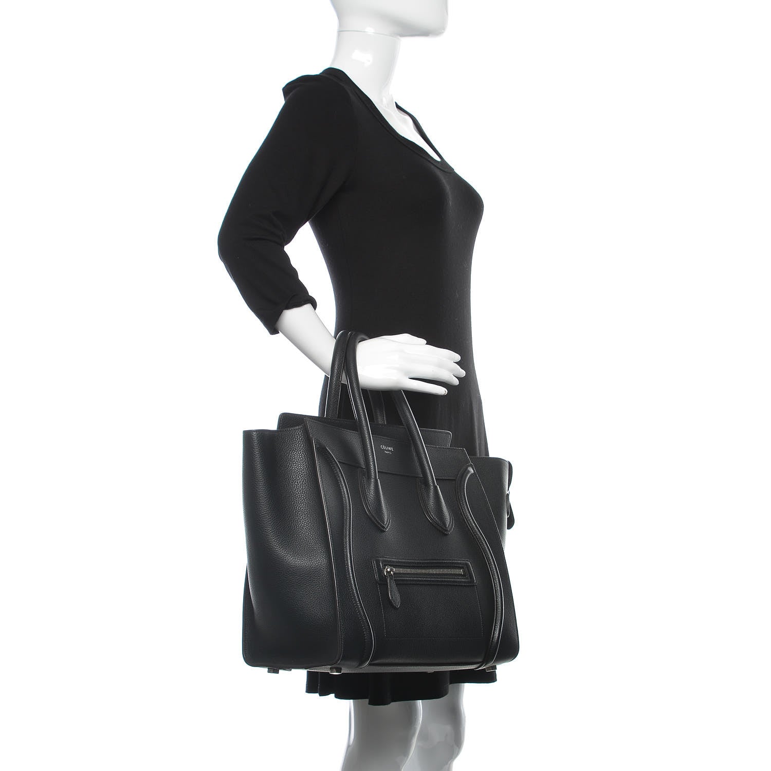 Celine Drummed Calfskin Mini Luggage Black 2 of 10