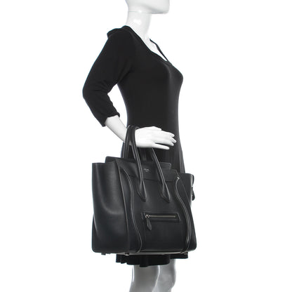 Celine Drummed Calfskin Mini Luggage Black 2 of 10