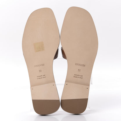Hermes Box Calfskin Oran Sandals 39 Gold 6 of 10