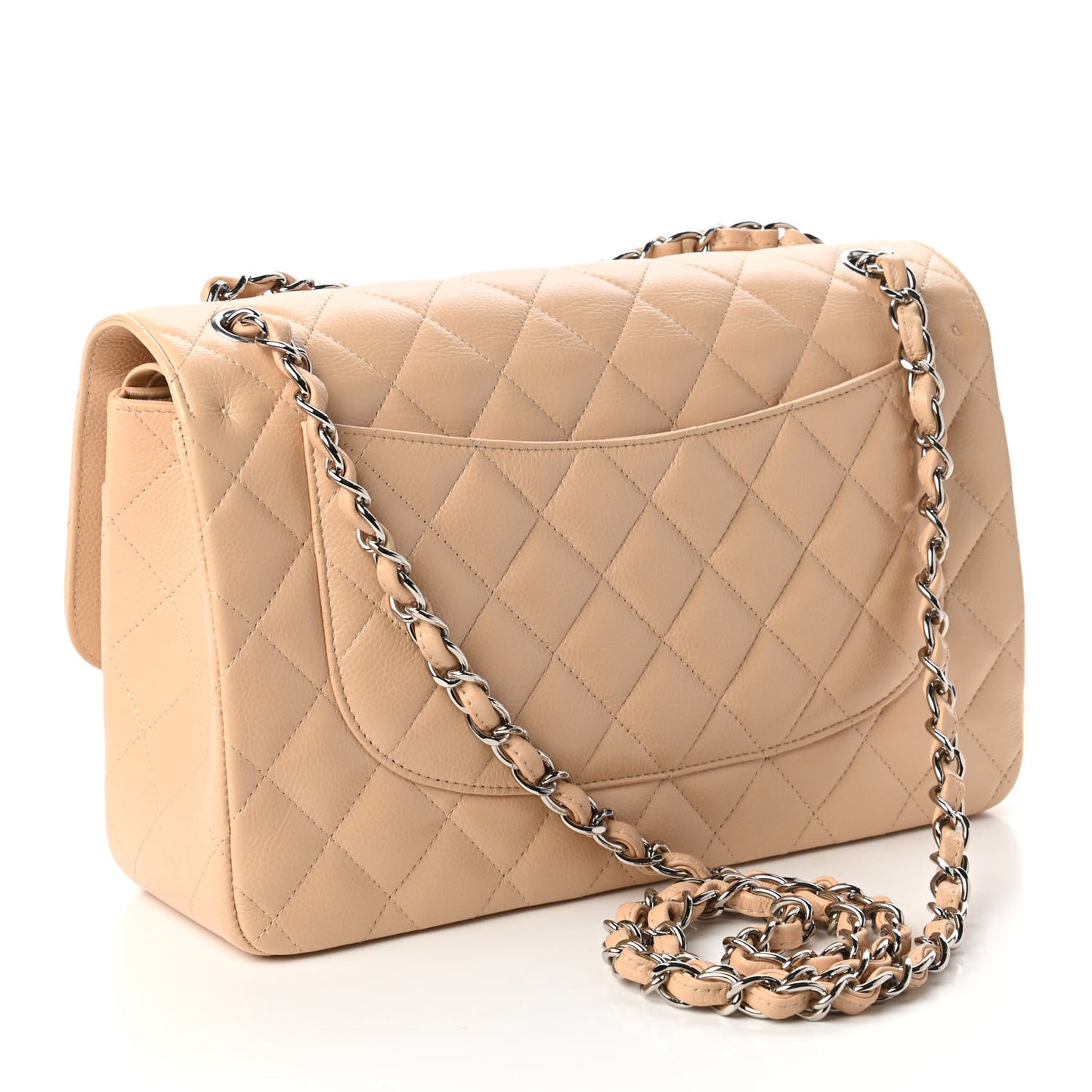 Caviar Quilted Jumbo Double Flap Light Beige