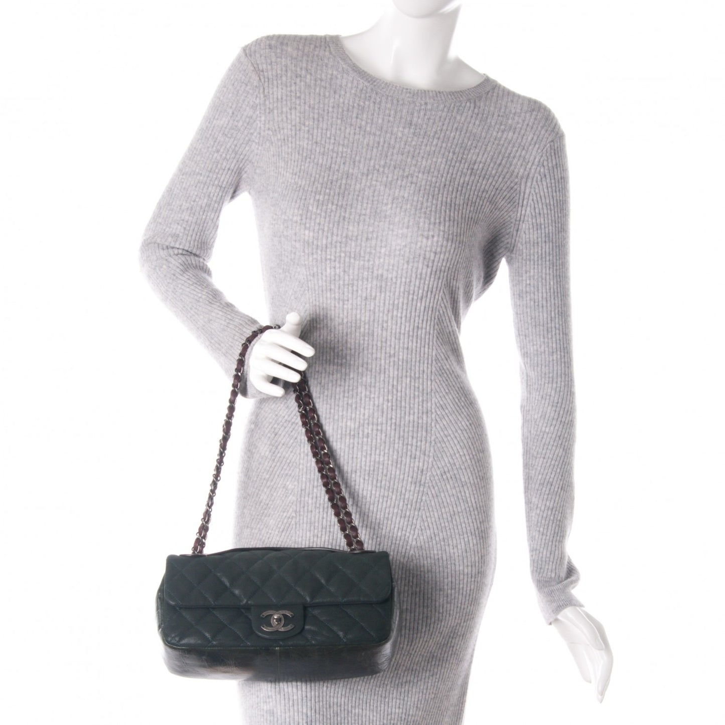 Iridescent Calfskin In The Mix Medium Flap Dark Green