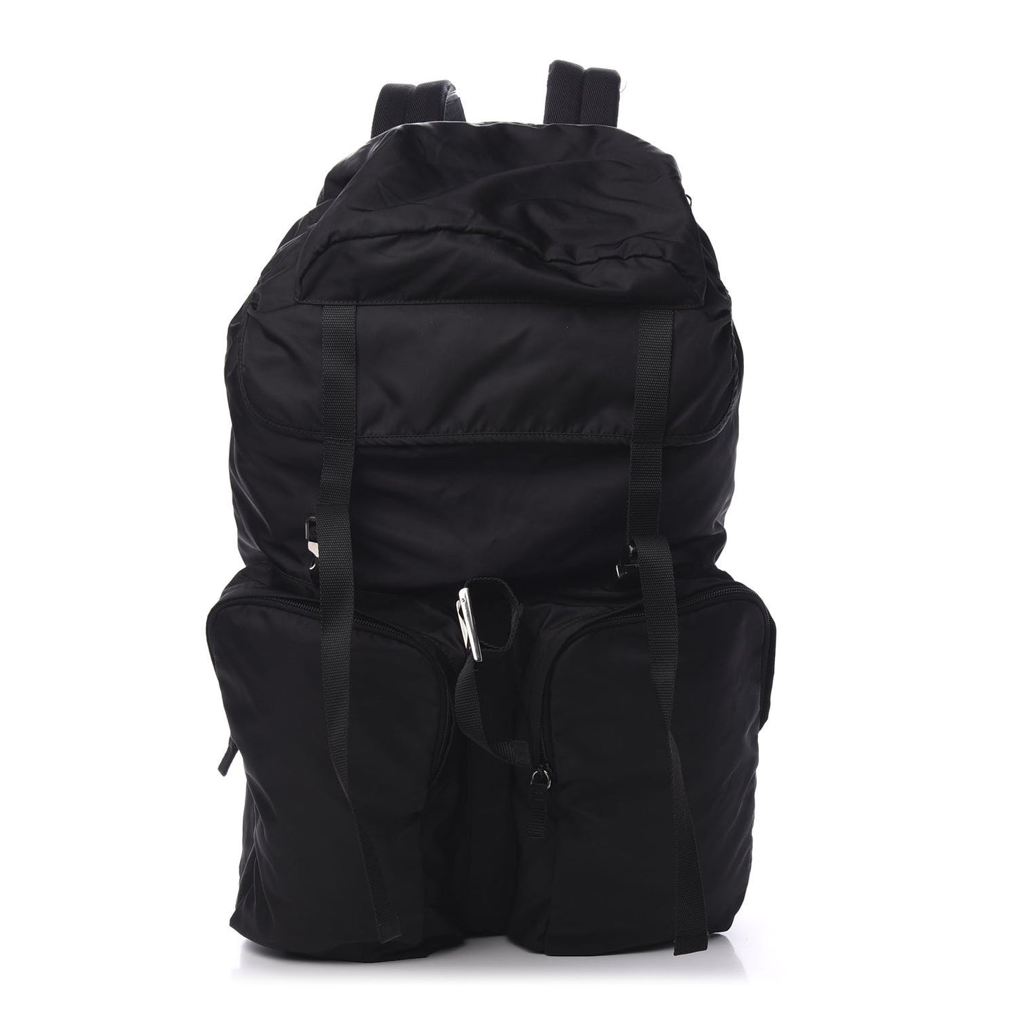 Technical Nylon Saffiano Double Buckle Backpack Black