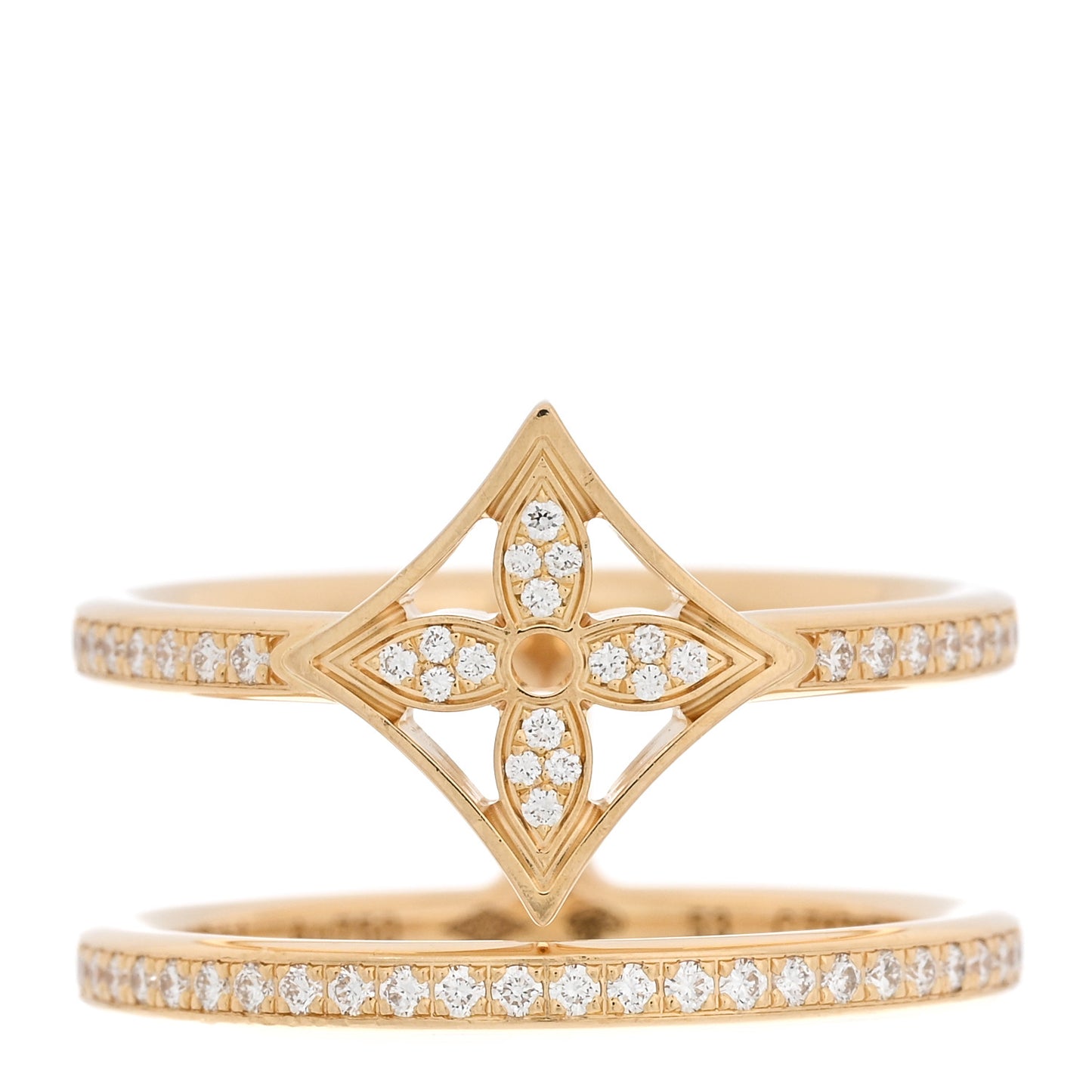 18K Yellow Gold Diamond Idylle Blossom Two Row Ring 53 6.5