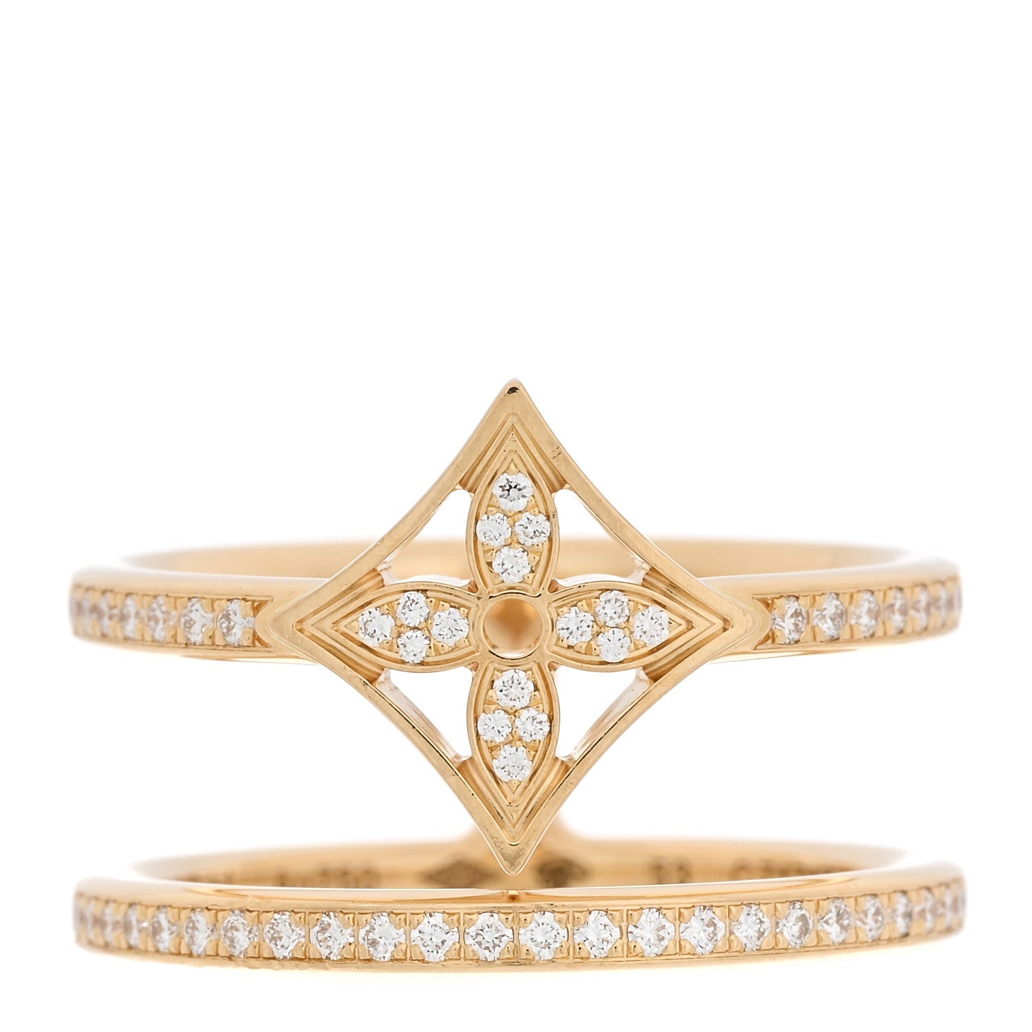 Louis Vuitton 18K Yellow Gold Diamond Idylle Blossom Two Row Ring 53 6.5 1 of 7