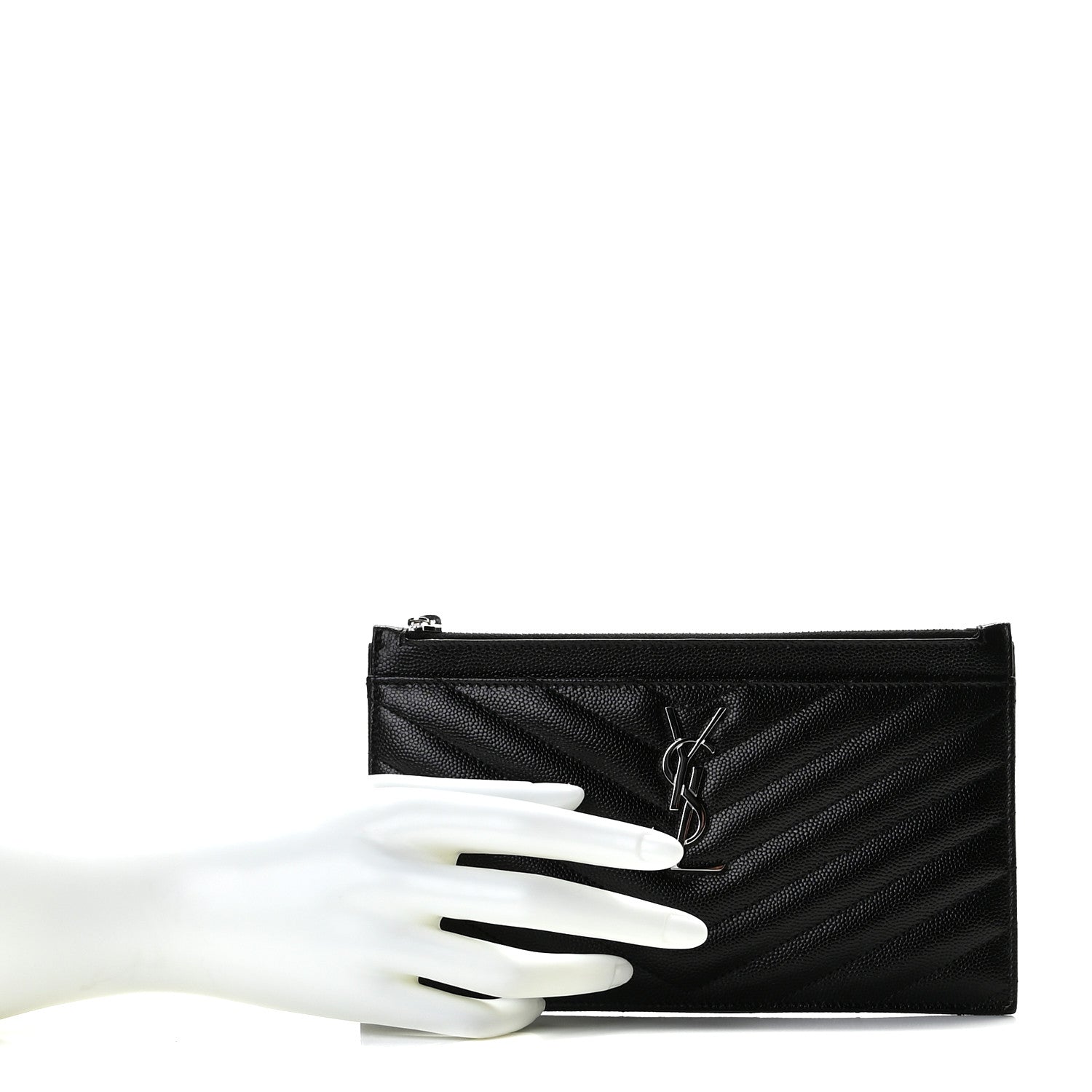 Saint Laurent Grain De Poudre Chevron Monogram Bill Pouch Black 2 of 10