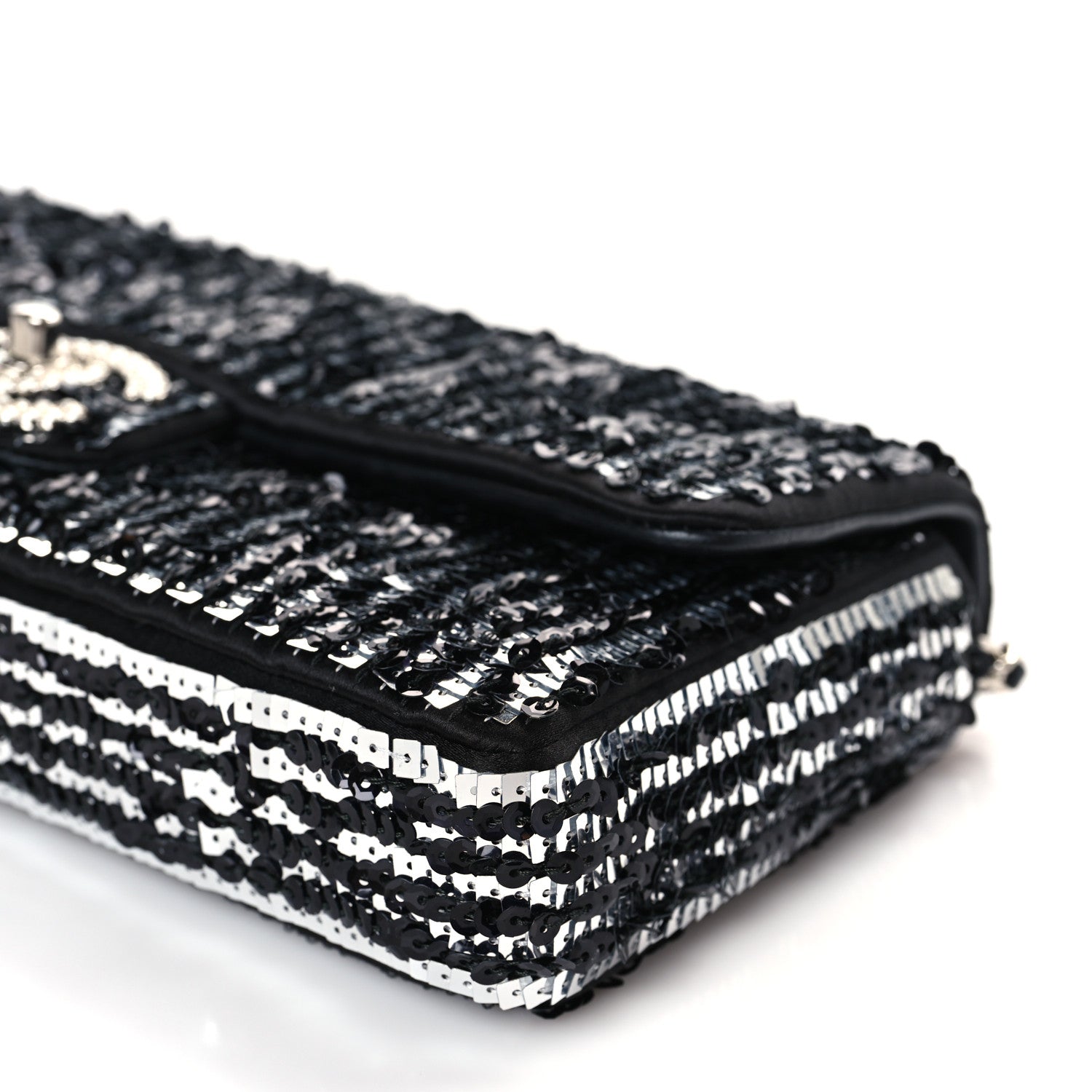 Chanel Sequin Quilted Pearl CC Flap Clutch Black 9 of 10