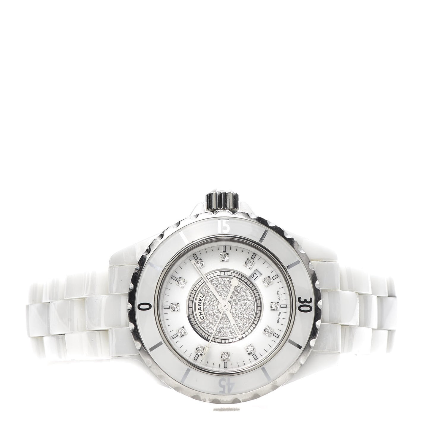 Stainless Steel Ceramic Diamond Dial 33mm J12 Quartz Watch White