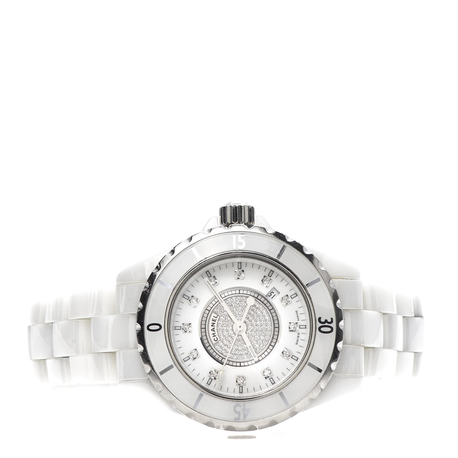 Chanel Stainless Steel Ceramic Diamond Dial 33mm J12 Quartz Watch White 3 of 8