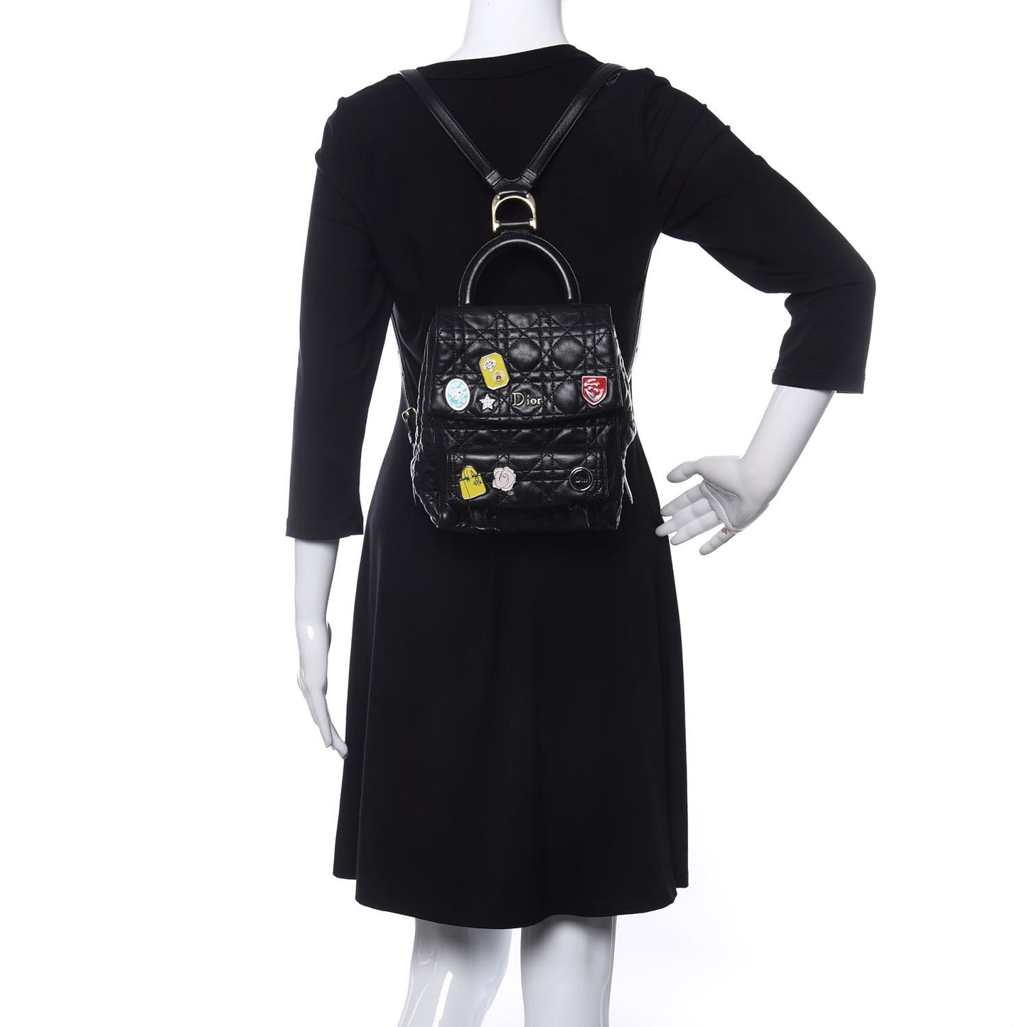 Lambskin Cannage Small Lucky Badge Stardust Backpack Black