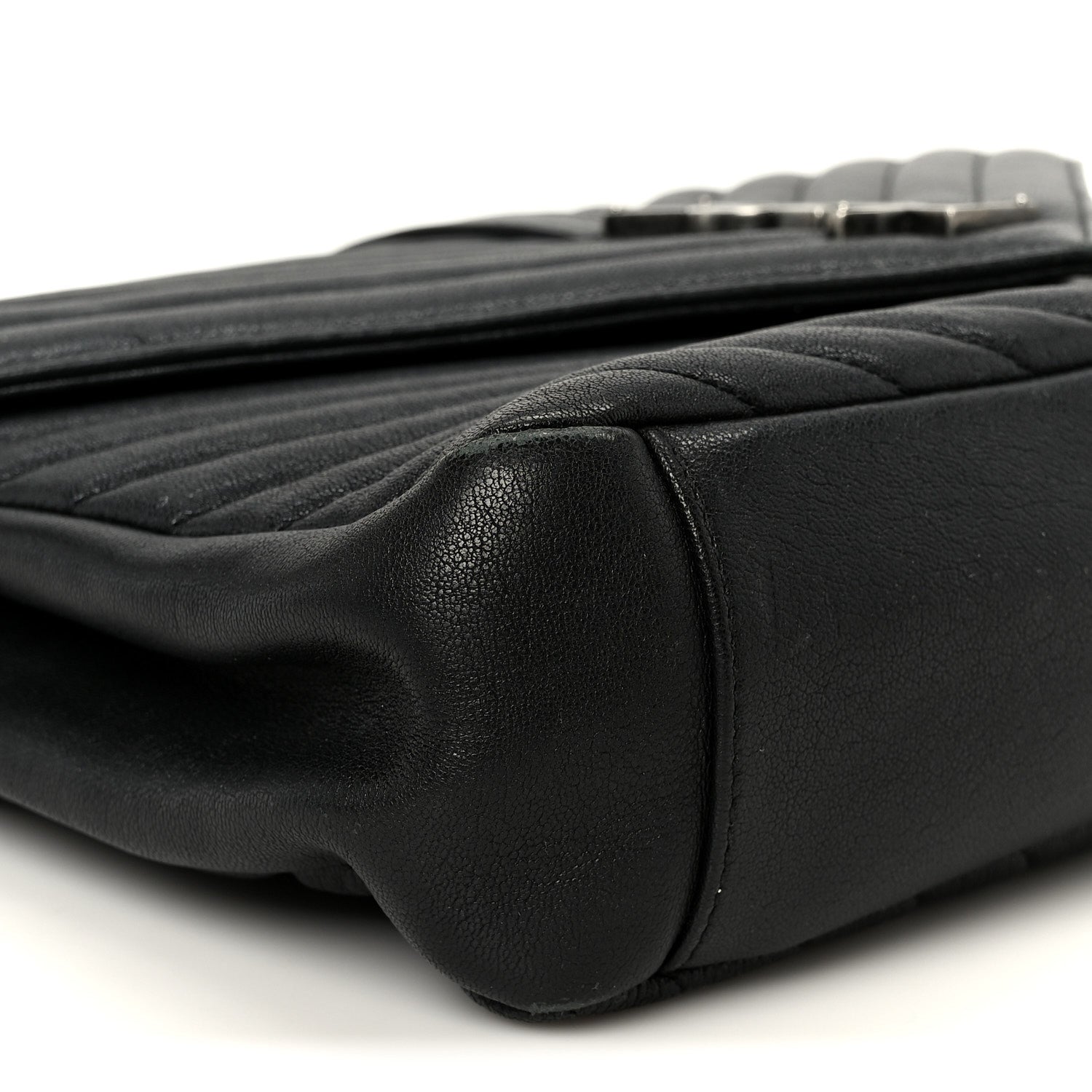 Saint Laurent Sheepskin Matelasse Chevron Monogram Large College Satchel Black 10 of 11