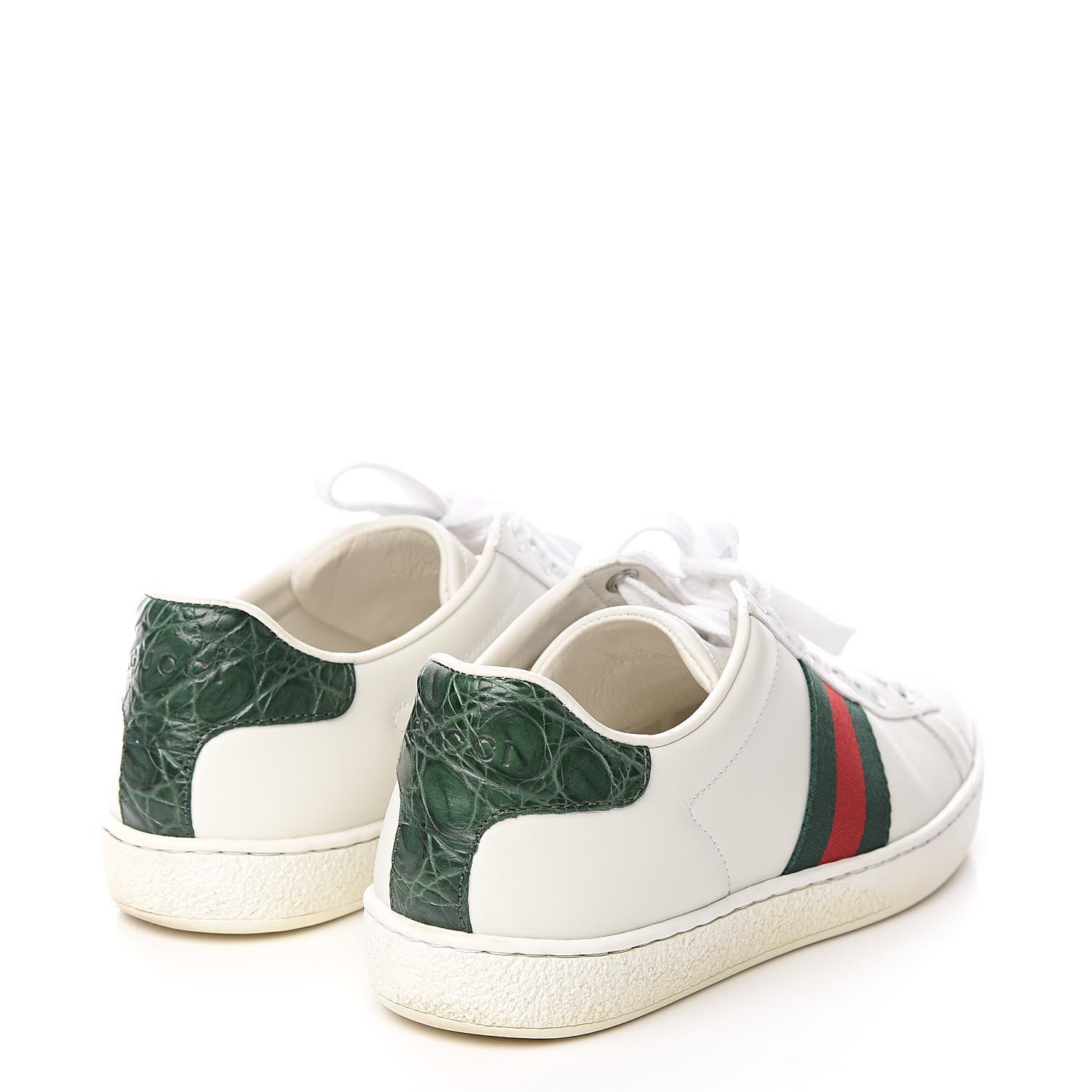 Gucci Calfskin Crocodile Web Ace Sneakers 36.5 White Green 4 of 12