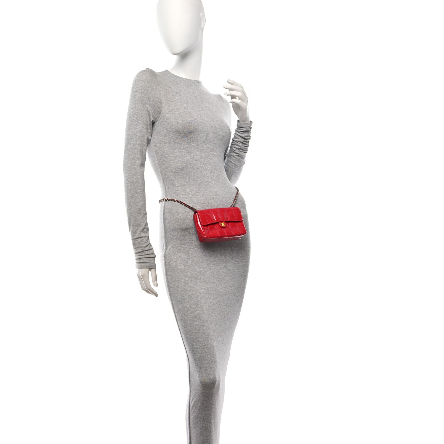 Chanel Patent Square Quilted Extra Mini Convertible Flap Belt Bag Red 2 of 14