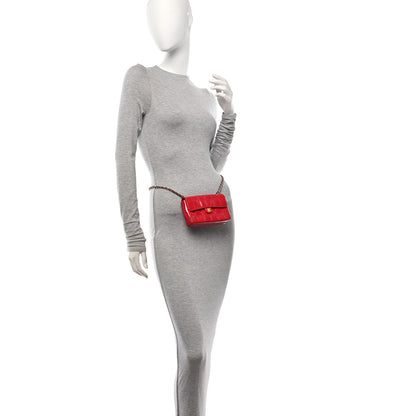 Chanel Patent Square Quilted Extra Mini Convertible Flap Belt Bag Red 2 of 14