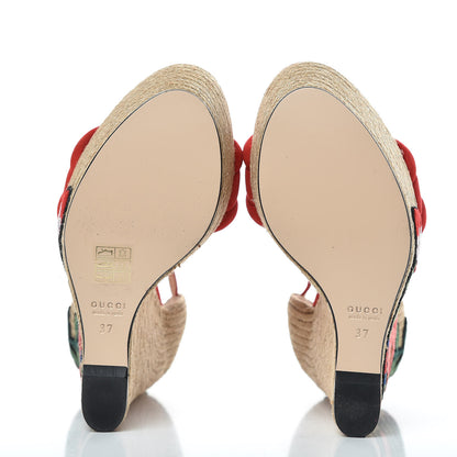Gucci Kid Scamosciato Ophelia Espadrille Platform Wedge Sandals 37 Hibiscus Rd 5 of 9