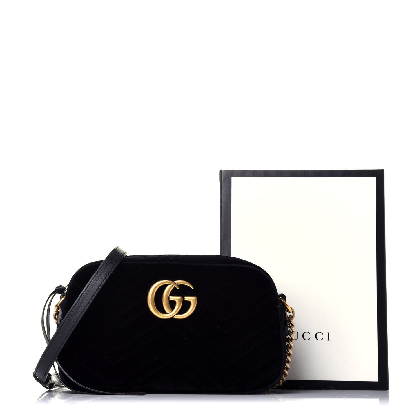 Velvet Matelasse Small GG Marmont Chain Shoulder Bag Black
