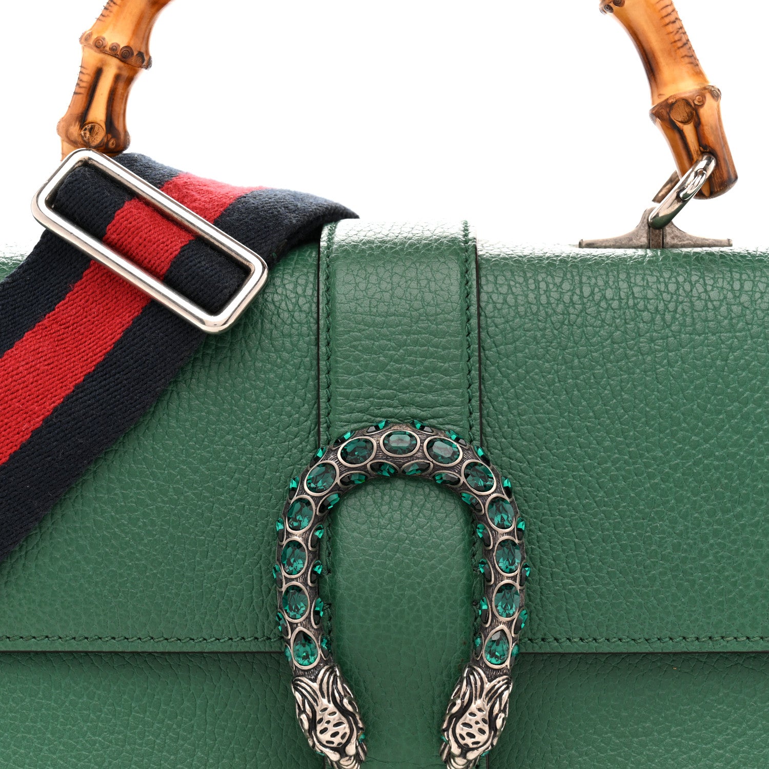Gucci Dollar Calfskin Crystal Web Medium Dionysus Bamboo Top Handle Bag Emerald 8 of 11