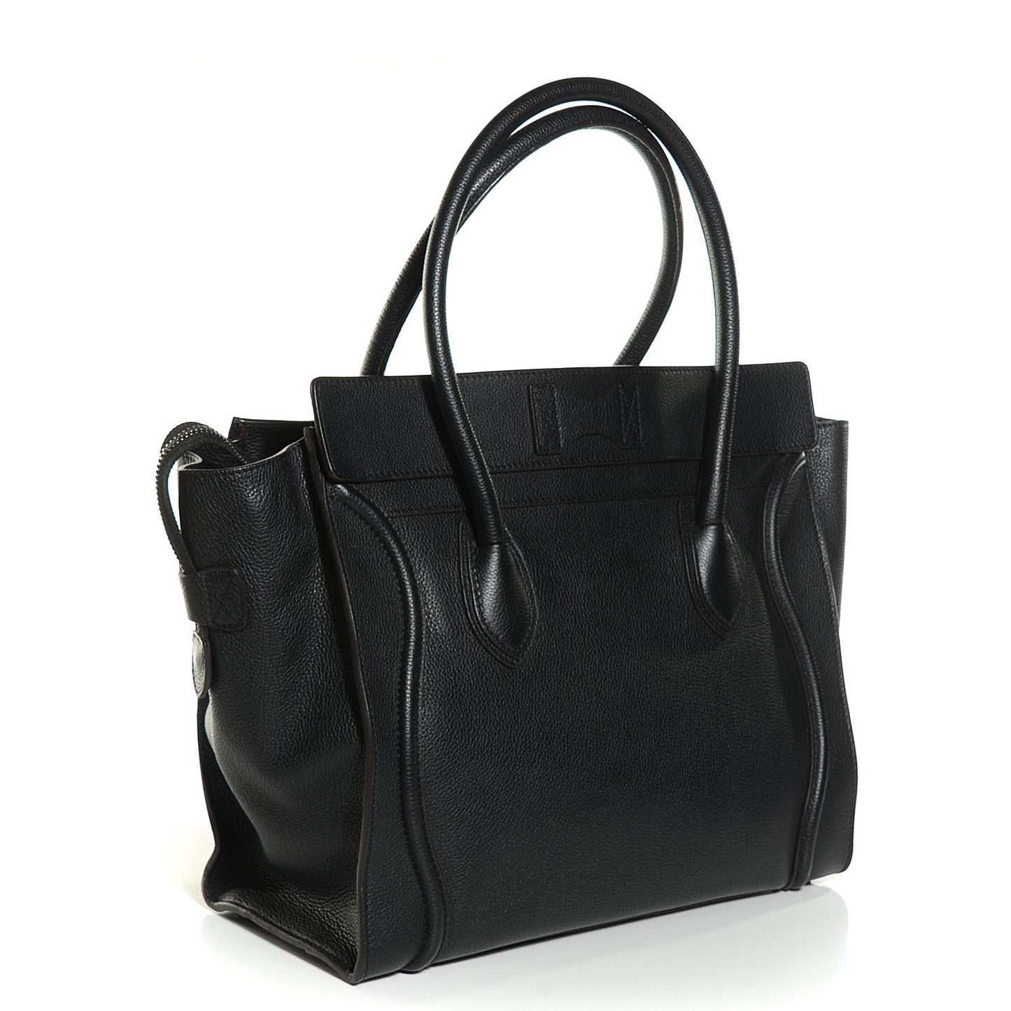 Drummed Calfskin Shoulder Luggage Black