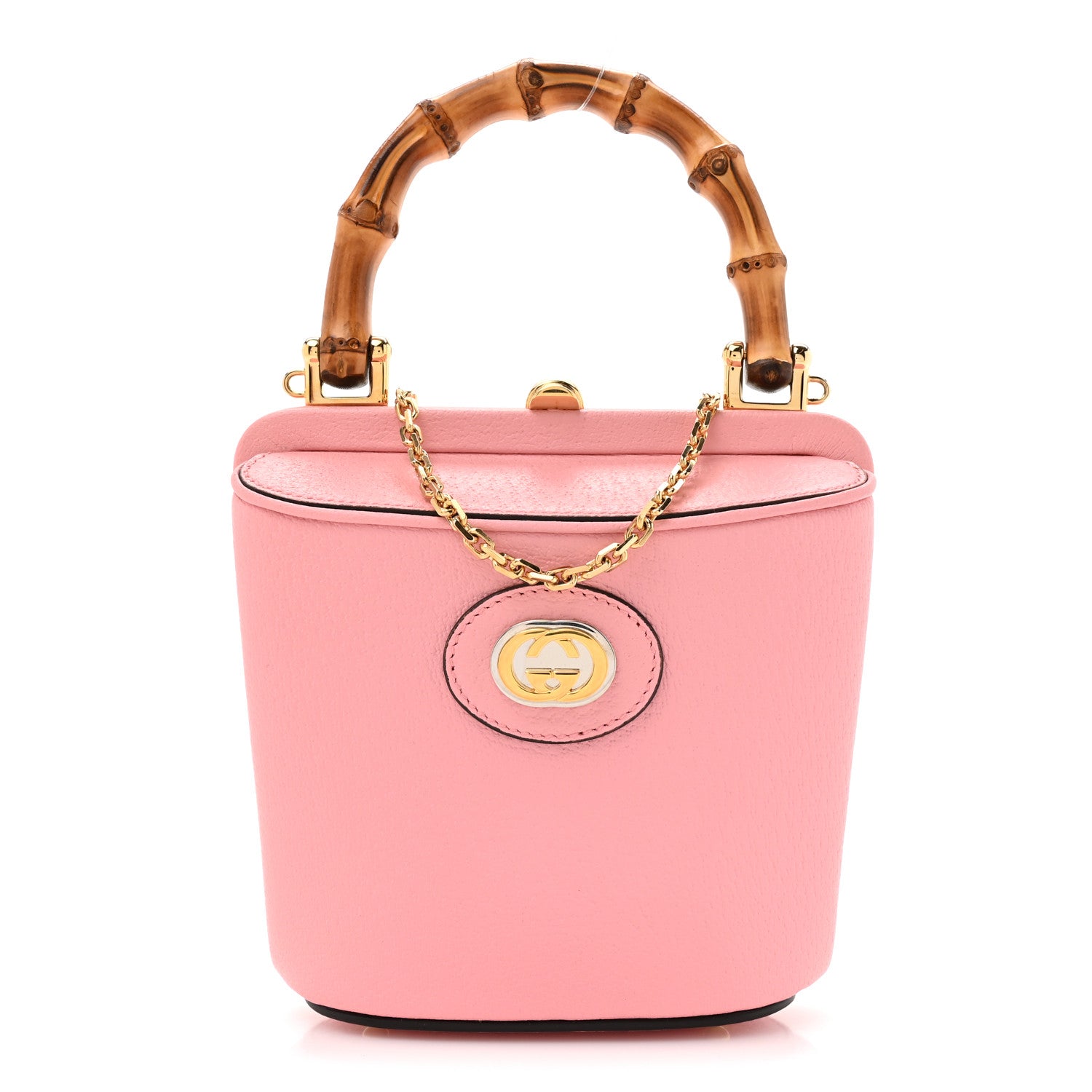 Gucci Textured Dollar Calfskin Bamboo Mini Marina Bucket Bag Wild Rose 1 of 10
