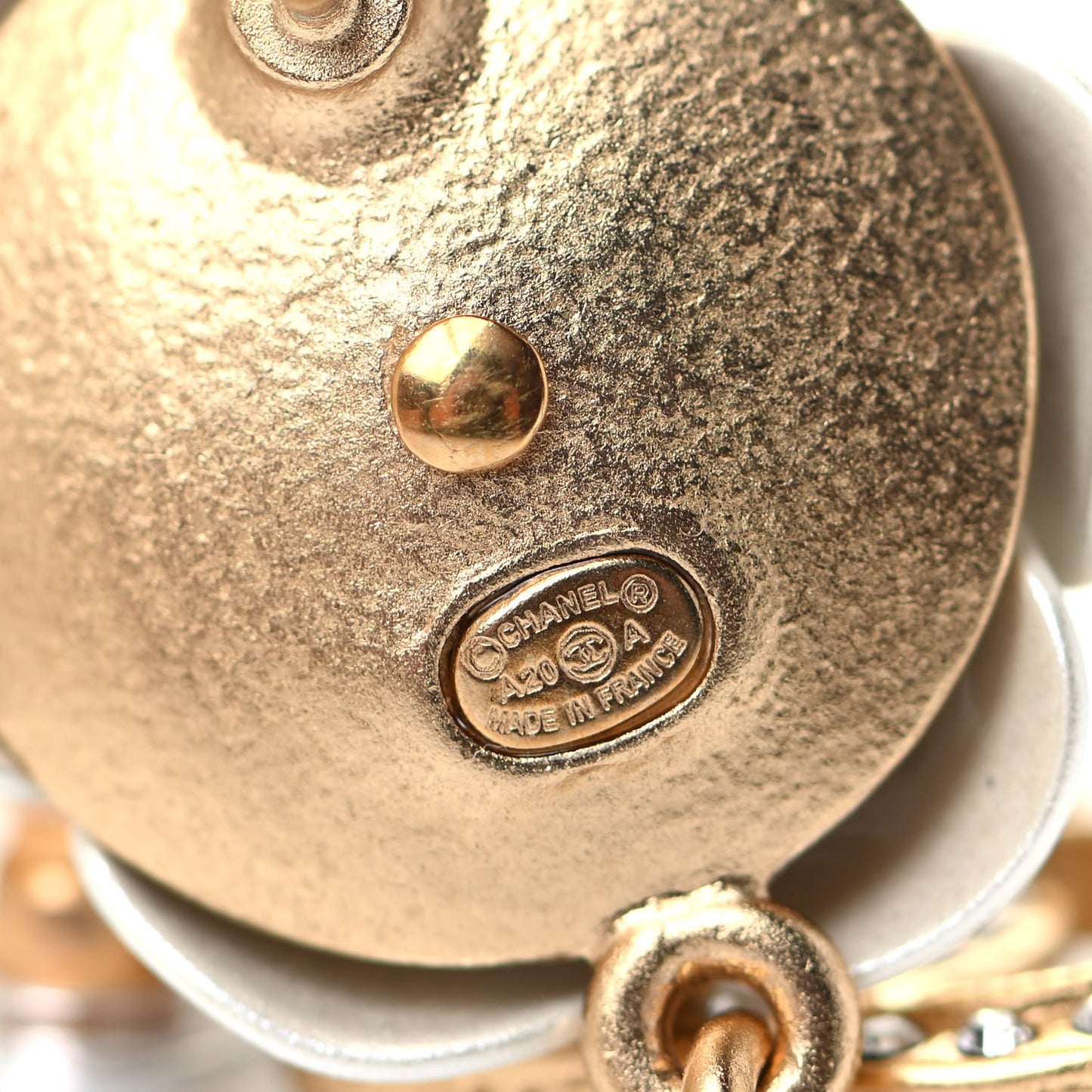 Metal Crystal Pearl 90s Camellia CC Drop Earrings Gold