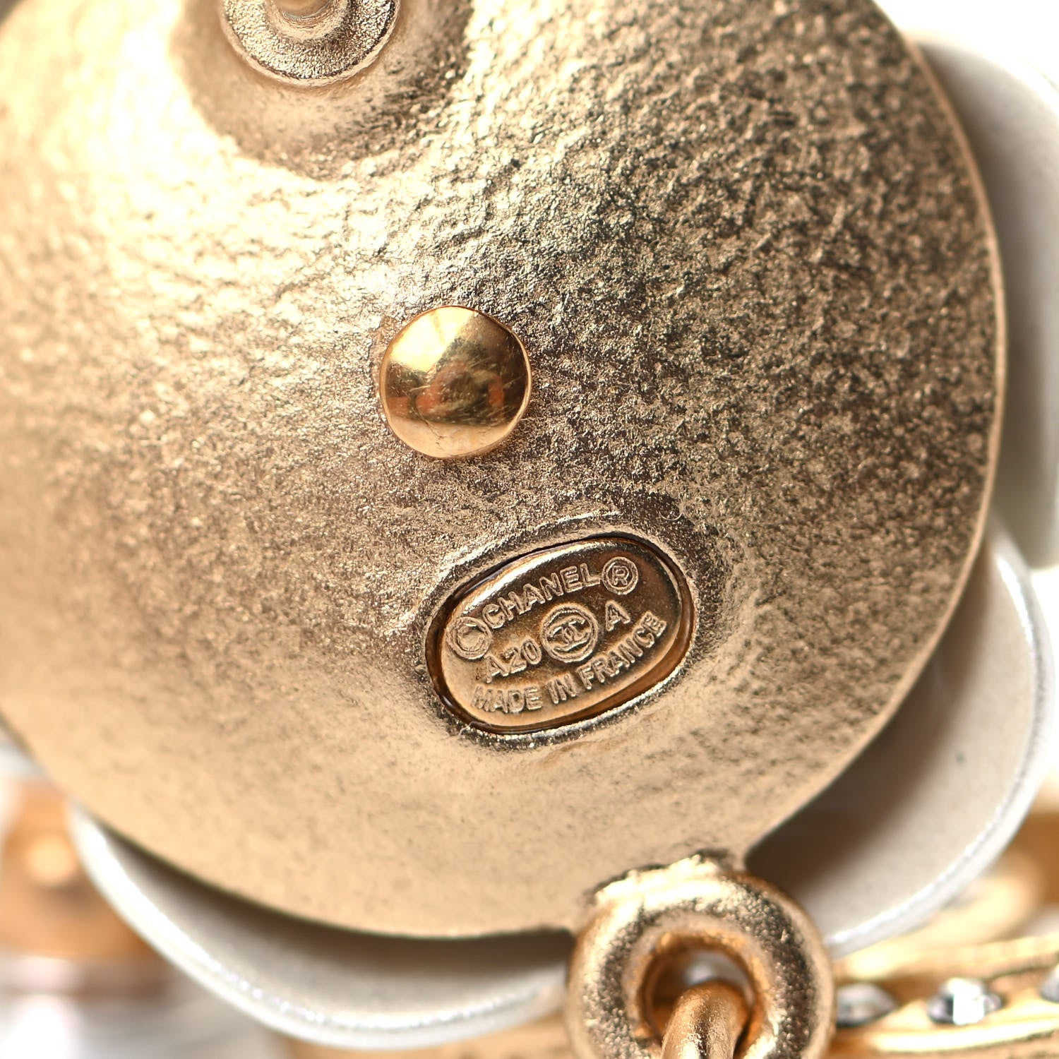 Chanel Metal Crystal Pearl 90s Camellia CC Drop Earrings Gold 4 of 4