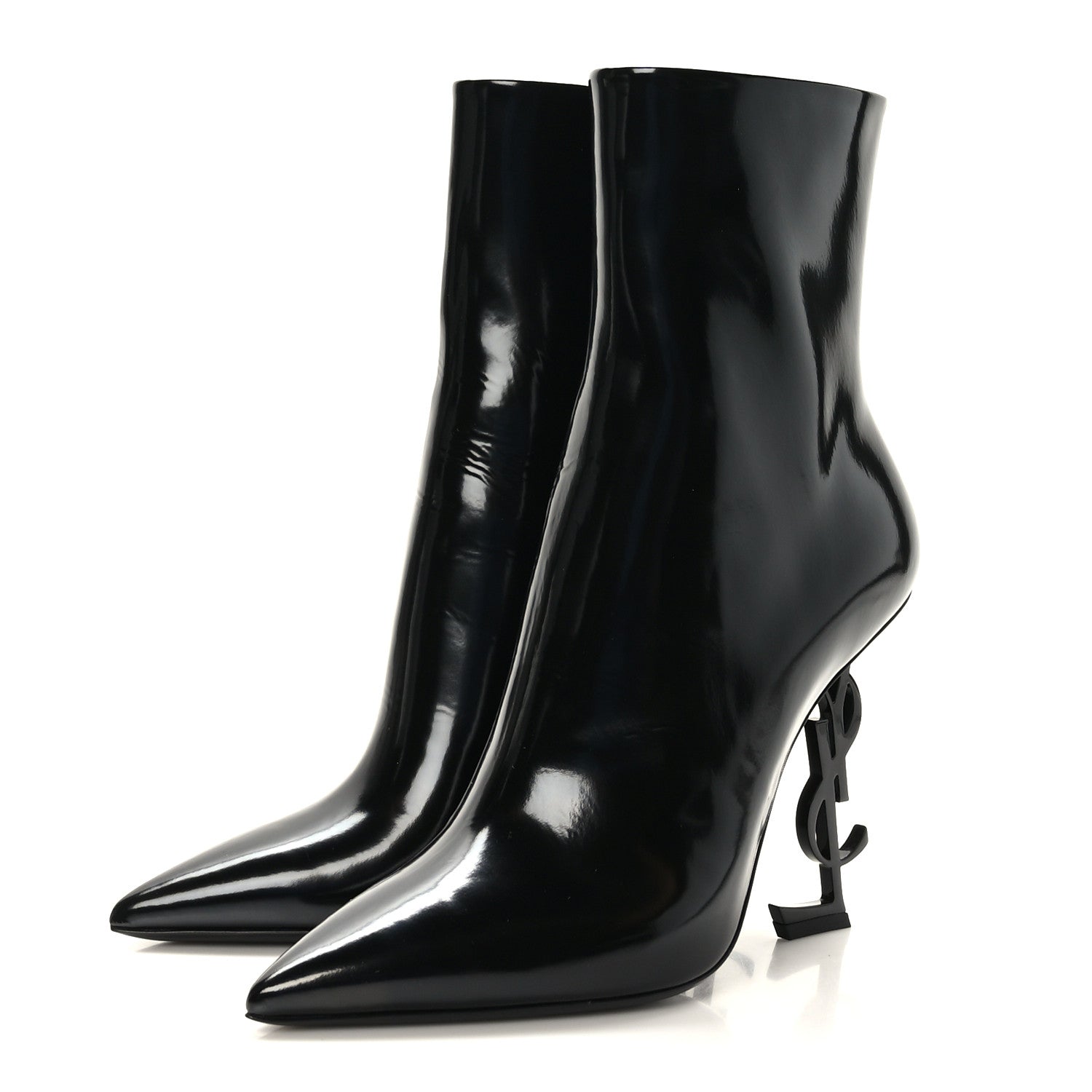Saint Laurent Glazed Calfskin Opyum Ankle Boots 40 Black 3 of 8