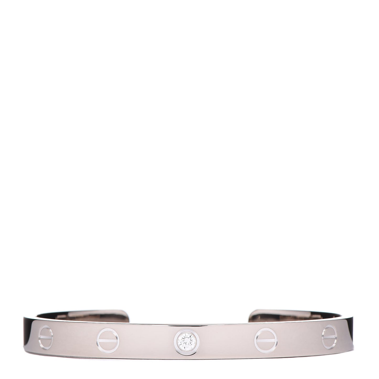 18K White Gold 1 Diamond LOVE Cuff Bracelet 17