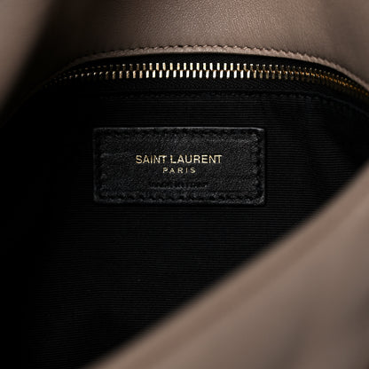Saint Laurent Lambskin Quilted Medium Loulou Puffer Monogram Chain Satchel Dark Beige 6 of 14