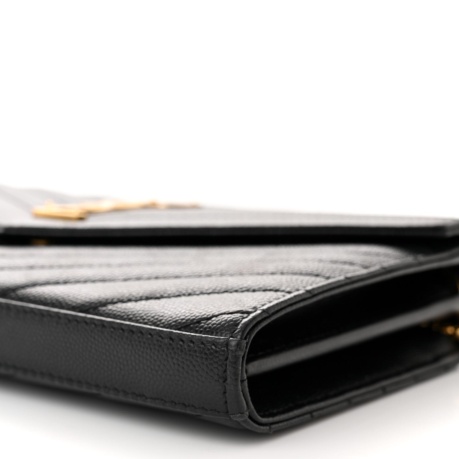 Saint Laurent Grain De Poudre Matelasse Chevron Monogram Chain Wallet Black 10 of 11