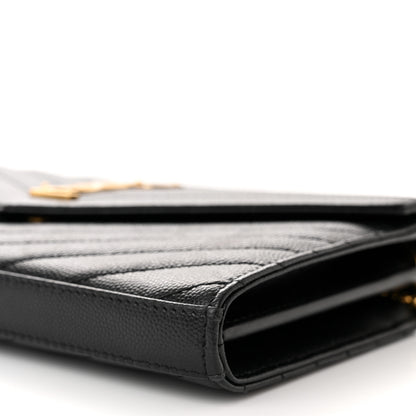 Saint Laurent Grain De Poudre Matelasse Chevron Monogram Chain Wallet Black 10 of 11