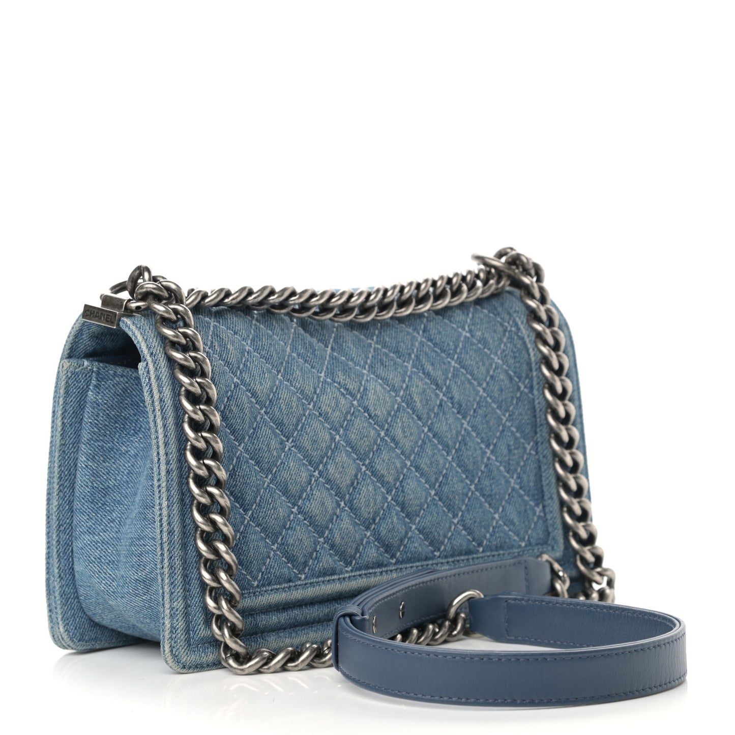 Denim Quilted Medium Boy Flap Blue