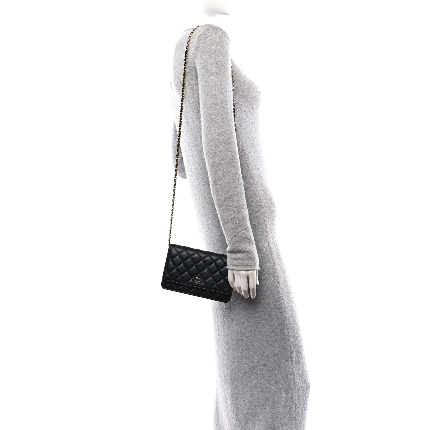 Chanel Lambskin Quilted Wallet On Chain WOC Black 2 of 12