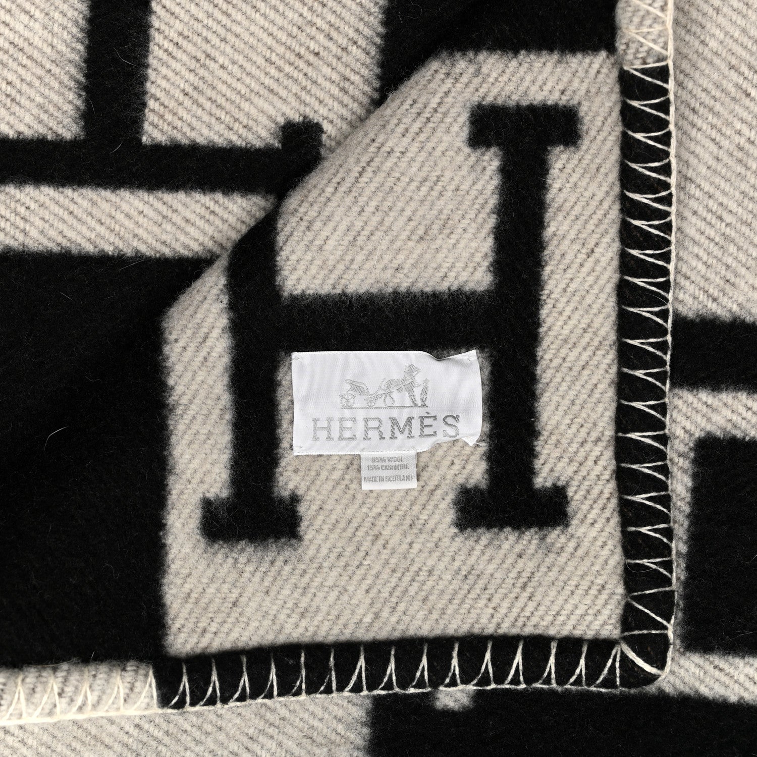 Hermes Wool Cashmere Avalon Blanket Ecru Gris Fonce 3 of 3