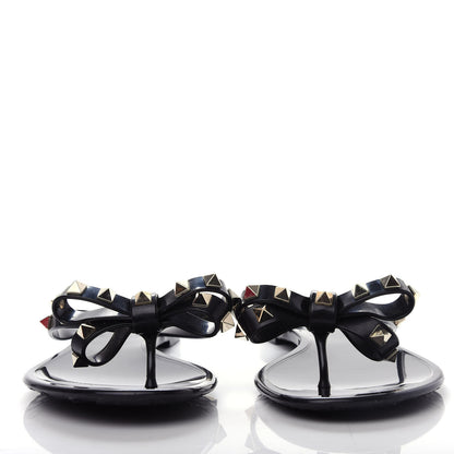 Valentino Garavani PVC Jelly Rockstud Bow Thong Sandals 39 Black 2 of 10